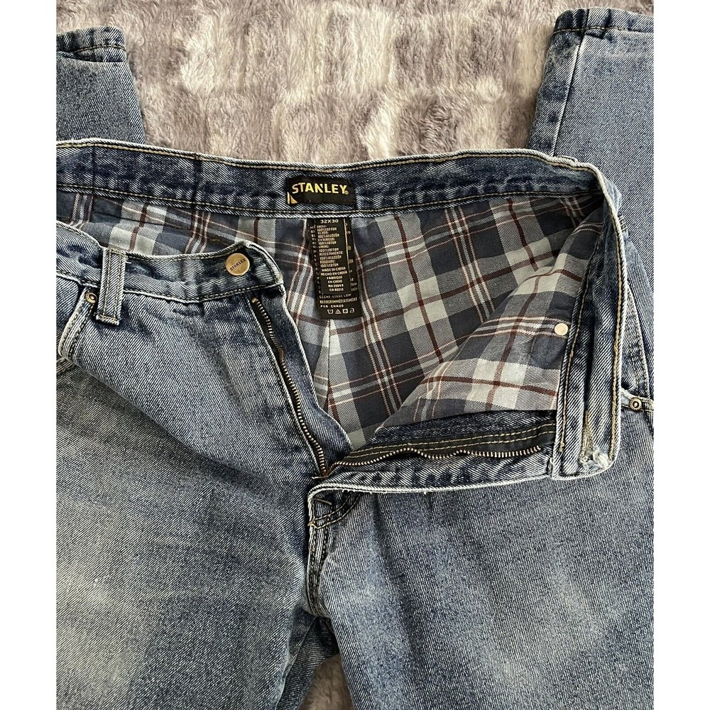 Mens Stanley Jeans Flannel Lined Insulated Carpenters Denim Blue Jeans 32x30
